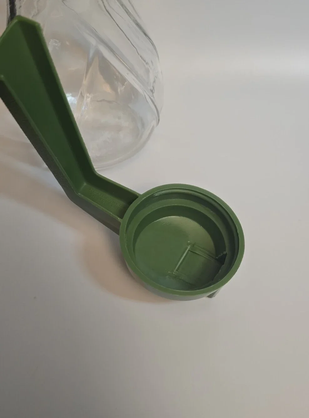 Vintage Glass Syrup Pitcher with Green Plastic Lid and Handle